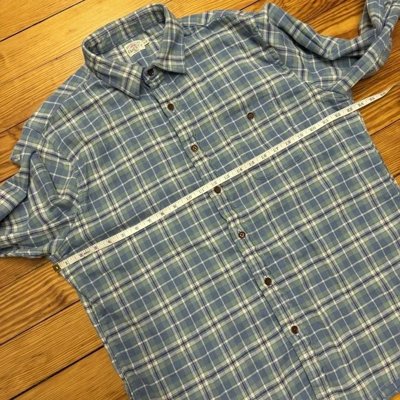 Faherty Shirt Men XL Blue Green Plaid Organic Cotton Flannel Button Summer Blend - Picture 8 of 10